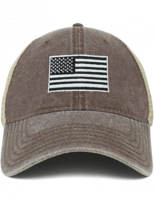 Baseball Caps Oversize XXL Grey American Flag Embroidered Washed Trucker Mesh Cap - Brown - C418LNHQ0WU $25.20