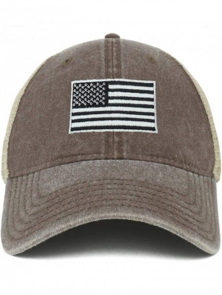 Baseball Caps Oversize XXL Grey American Flag Embroidered Washed Trucker Mesh Cap - Brown - C418LNHQ0WU $25.20