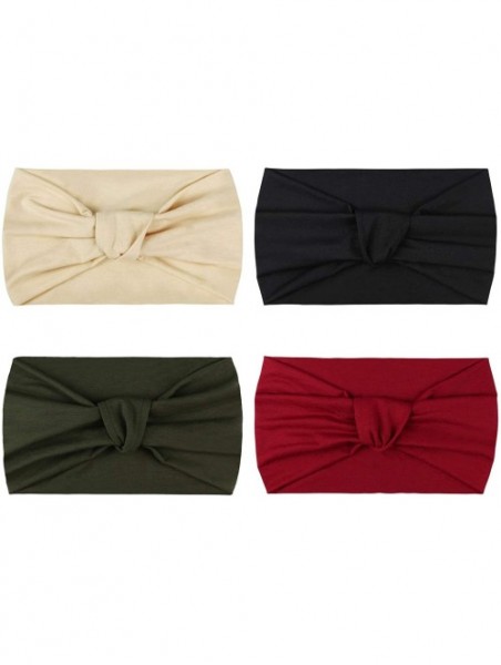 Headbands 4 Pack Turban Headbands for Women Hair Vintage Flower Printed Cross Elastic Head Wrap - CG18ZIL5C9A $17.62