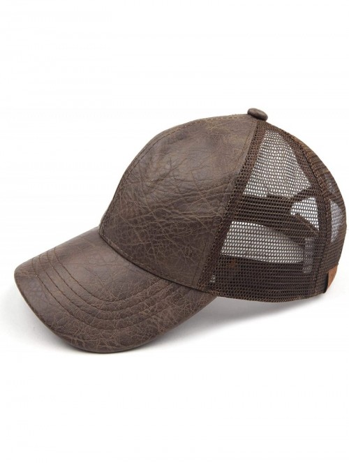 Baseball Caps Hatsandscarf Mesh Trucker Faux Leather Textured Baseball Cap (BA-27) - Brown - C118Q0EHGY4 $13.92