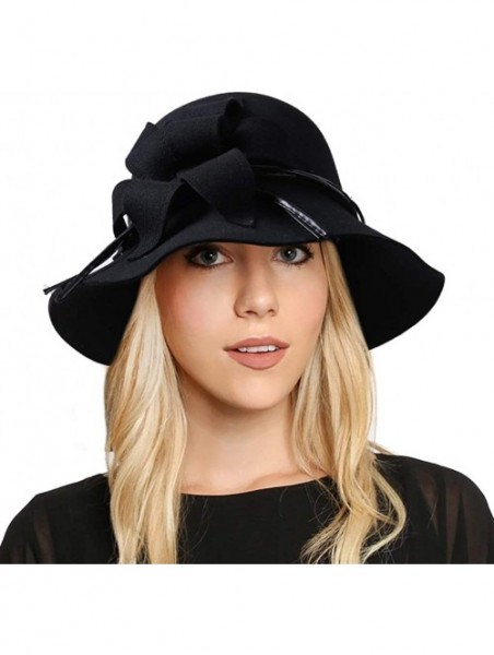 Sun Hats Vintage Wool Felt Cloche Bucket Hats for Women Winter Floppy Dress Church Hats - Black - CX18KRUS4Y0 $20.86