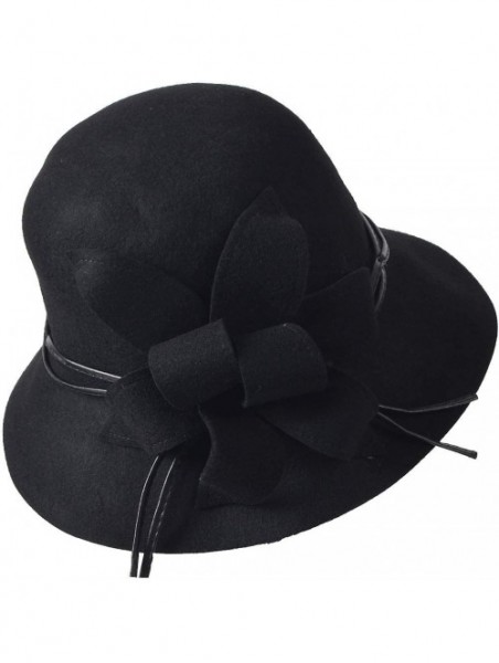 Sun Hats Vintage Wool Felt Cloche Bucket Hats for Women Winter Floppy Dress Church Hats - Black - CX18KRUS4Y0 $20.86