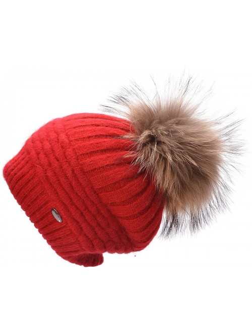 Skullies & Beanies Womens Winter Angora Knit Beanie Hat Skull Fleece Pom Pom Ski Cap A462 - Red - CR186W2THWM $17.23