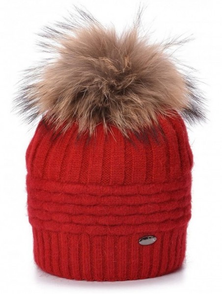 Skullies & Beanies Womens Winter Angora Knit Beanie Hat Skull Fleece Pom Pom Ski Cap A462 - Red - CR186W2THWM $17.23