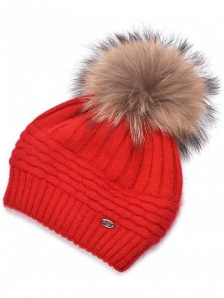 Skullies & Beanies Womens Winter Angora Knit Beanie Hat Skull Fleece Pom Pom Ski Cap A462 - Red - CR186W2THWM $17.23