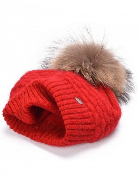 Skullies & Beanies Womens Winter Angora Knit Beanie Hat Skull Fleece Pom Pom Ski Cap A462 - Red - CR186W2THWM $17.23