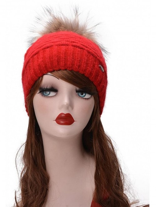 Skullies & Beanies Womens Winter Angora Knit Beanie Hat Skull Fleece Pom Pom Ski Cap A462 - Red - CR186W2THWM $17.23