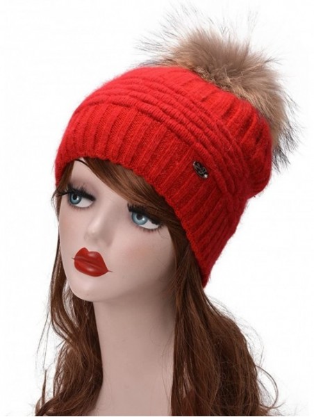 Skullies & Beanies Womens Winter Angora Knit Beanie Hat Skull Fleece Pom Pom Ski Cap A462 - Red - CR186W2THWM $17.23