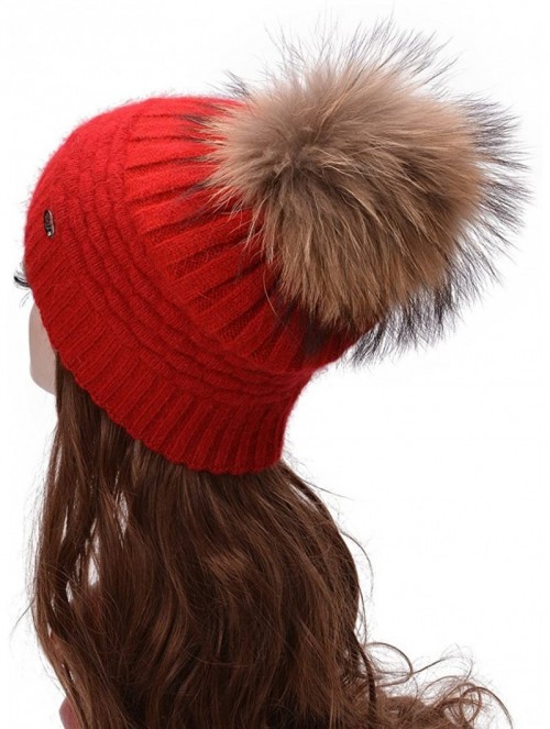 Skullies & Beanies Womens Winter Angora Knit Beanie Hat Skull Fleece Pom Pom Ski Cap A462 - Red - CR186W2THWM $17.23