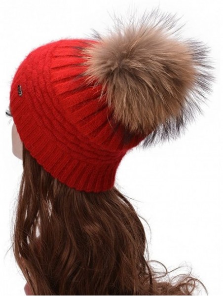 Skullies & Beanies Womens Winter Angora Knit Beanie Hat Skull Fleece Pom Pom Ski Cap A462 - Red - CR186W2THWM $17.23