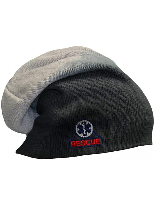 Skullies & Beanies Custom Slouchy Beanie EMT Rescue Embroidery Skull Cap Hats for Men & Women - Black Grey - CD18A579U4H $15.93