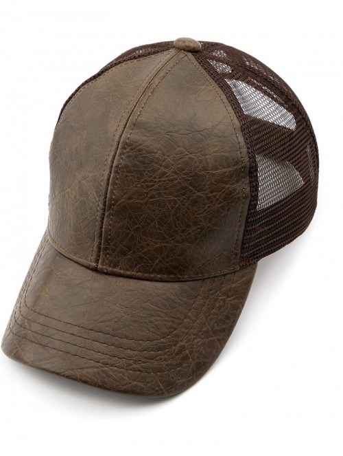 Baseball Caps Hatsandscarf Mesh Trucker Faux Leather Textured Baseball Cap (BA-27) - Brown - C118Q0EHGY4 $13.92