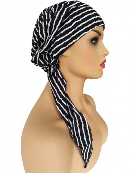 Skullies & Beanies Chemo Cap-Turban Headwear-Multi Function Headwrap and Chemo Hats for Hairloss - 217-stripes-black - CP187E...