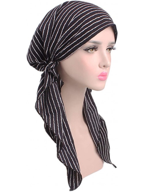 Skullies & Beanies Chemo Cap-Turban Headwear-Multi Function Headwrap and Chemo Hats for Hairloss - 217-stripes-black - CP187E...