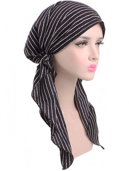 Skullies & Beanies Chemo Cap-Turban Headwear-Multi Function Headwrap and Chemo Hats for Hairloss - 217-stripes-black - CP187E...