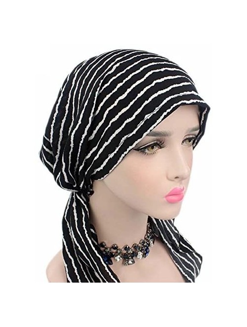 Skullies & Beanies Chemo Cap-Turban Headwear-Multi Function Headwrap and Chemo Hats for Hairloss - 217-stripes-black - CP187E...