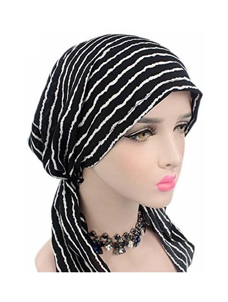 Skullies & Beanies Chemo Cap-Turban Headwear-Multi Function Headwrap and Chemo Hats for Hairloss - 217-stripes-black - CP187E...