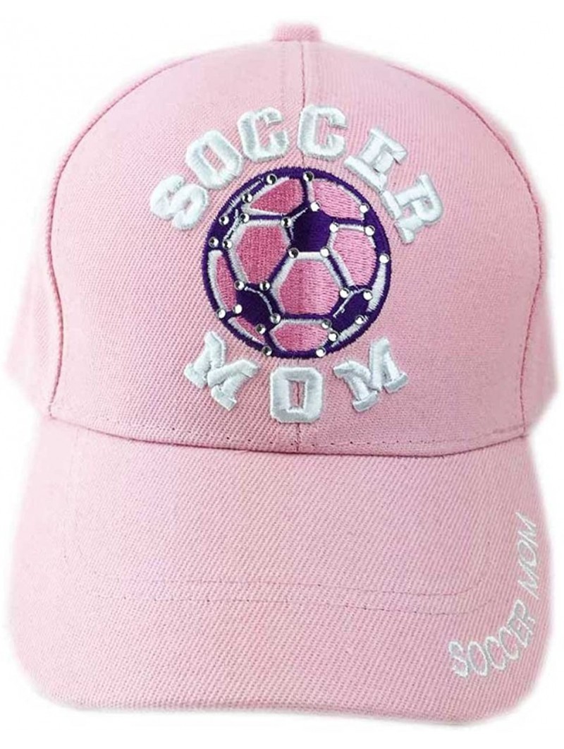 Baseball Caps Stone Bling Bling Baseball Soccer Basketball Football Sport Mom Cap - Soccer Pink - CA183R77KYS $20.88