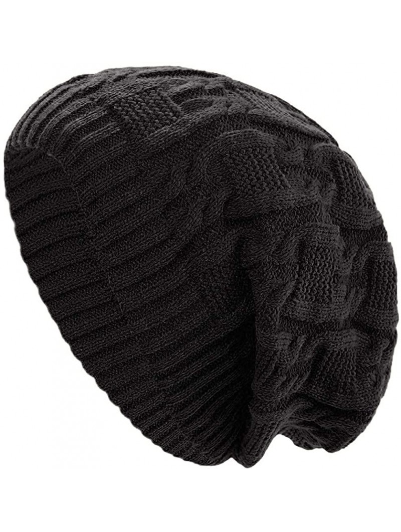 Skullies & Beanies Womens Winter Knit Slouchy Beanie Baggy Warm Soft Chunky Cable Hats - A-black - C118HYK6GU3 $14.40