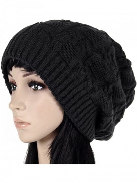 Skullies & Beanies Womens Winter Knit Slouchy Beanie Baggy Warm Soft Chunky Cable Hats - A-black - C118HYK6GU3 $14.40