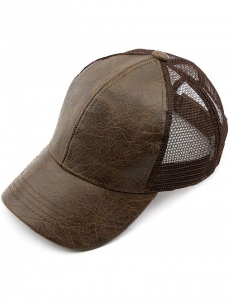 Baseball Caps Hatsandscarf Mesh Trucker Faux Leather Textured Baseball Cap (BA-27) - Brown - C118Q0EHGY4 $13.92