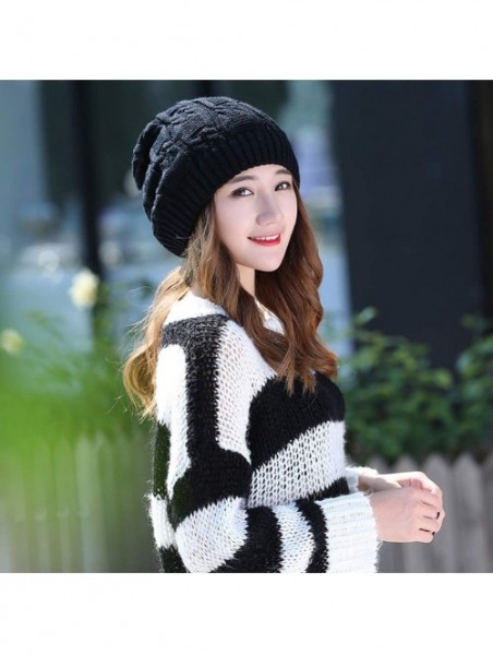 Skullies & Beanies Womens Winter Knit Slouchy Beanie Baggy Warm Soft Chunky Cable Hats - A-black - C118HYK6GU3 $14.40