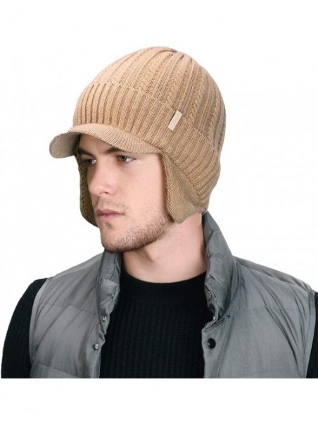 Skullies & Beanies Wool Knit Visor Beanie Winter Hat Cuff Jeep Cap Lined Soft Warm Unisex - 00773_beige - CU18ALT5C3L $17.65