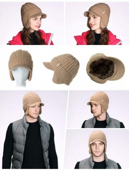 Skullies & Beanies Wool Knit Visor Beanie Winter Hat Cuff Jeep Cap Lined Soft Warm Unisex - 00773_beige - CU18ALT5C3L $17.65