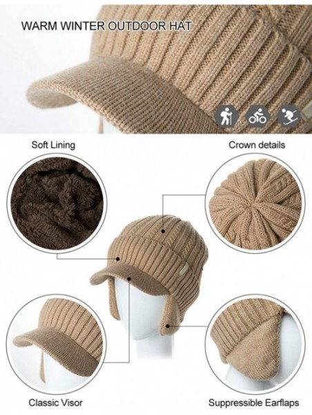 Skullies & Beanies Wool Knit Visor Beanie Winter Hat Cuff Jeep Cap Lined Soft Warm Unisex - 00773_beige - CU18ALT5C3L $17.65