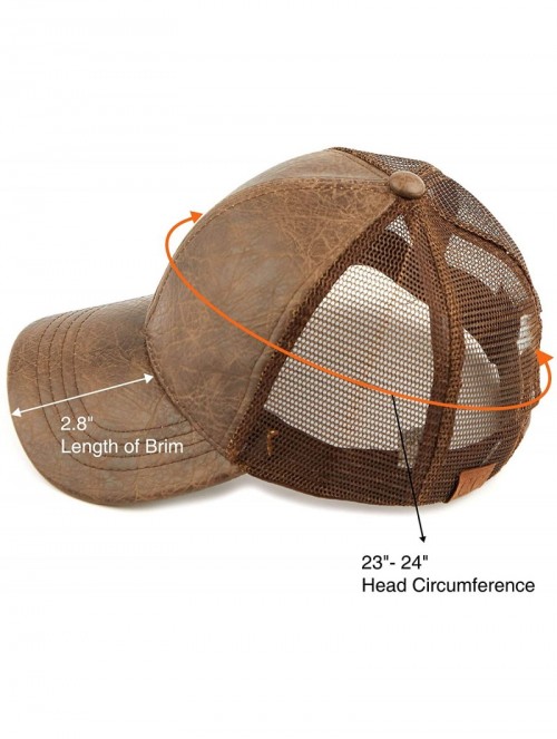 Baseball Caps Hatsandscarf Mesh Trucker Faux Leather Textured Baseball Cap (BA-27) - Brown - C118Q0EHGY4 $13.92