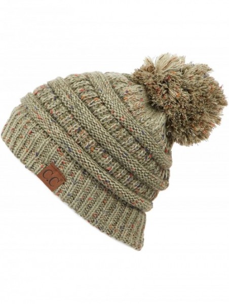 Skullies & Beanies Exclusives Unisex Ribbed Confetti Knit Beanie (HAT-33) - Sage Pom - CA18I5YID24 $18.05