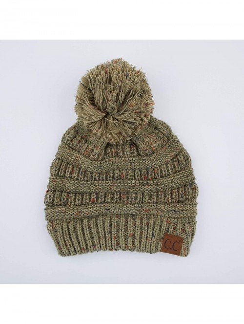 Skullies & Beanies Exclusives Unisex Ribbed Confetti Knit Beanie (HAT-33) - Sage Pom - CA18I5YID24 $18.05