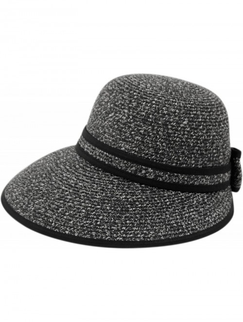 Sun Hats Straw Packable Sun Hat with Black Sash- Wide Front Brim and Smaller Back - Black - CT183L7GC93 $18.39