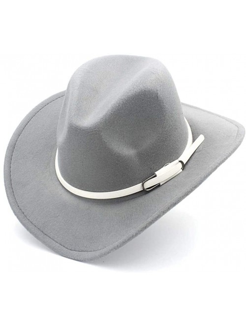 Cowboy Hats Wool Blend Wide Brim Western Cowboy Hat Cowgirl Jazz Cap White Leather Belt - Gray - CU18IIZE2C3 $20.00