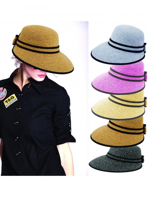 Sun Hats Straw Packable Sun Hat with Black Sash- Wide Front Brim and Smaller Back - Black - CT183L7GC93 $18.39