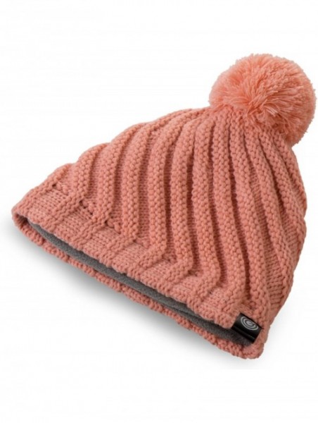 Skullies & Beanies Evony Womens Ribbed Pom Beanie Hat with Warm Fleece Lining - One Size - Light Pink - CI187N934MX $24.08