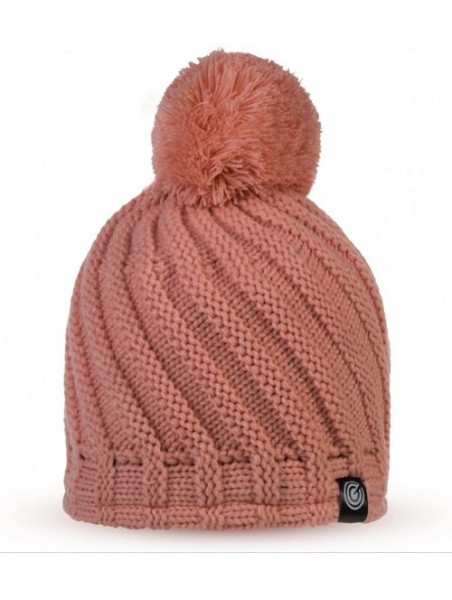 Skullies & Beanies Evony Womens Ribbed Pom Beanie Hat with Warm Fleece Lining - One Size - Light Pink - CI187N934MX $24.08