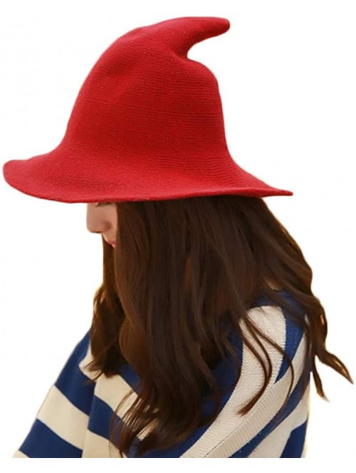 Skullies & Beanies Womens Witch Hat Knittes Wool Halloween Party Costume Cap Steeple Casual Hat - Red - CP18HYSALYE $19.24