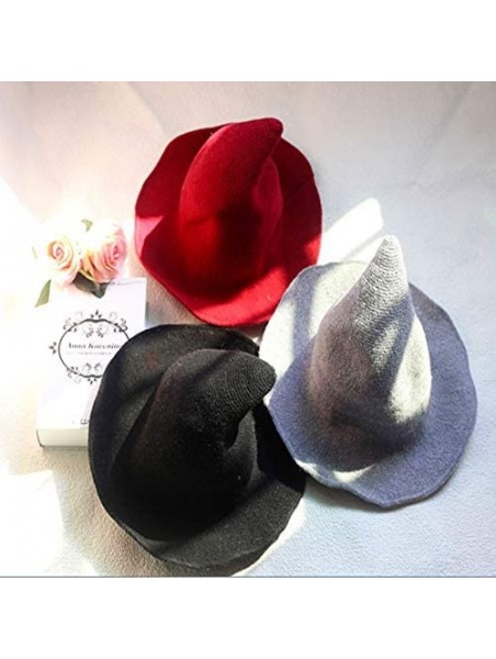 Skullies & Beanies Womens Witch Hat Knittes Wool Halloween Party Costume Cap Steeple Casual Hat - Red - CP18HYSALYE $19.24