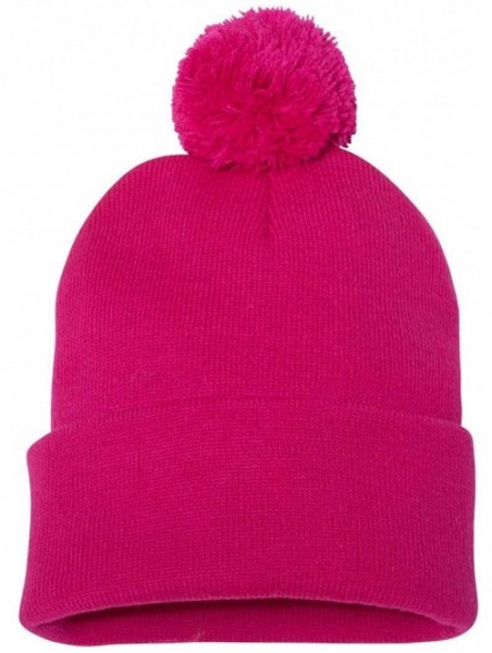 Skullies & Beanies SP15 - Pom Pom Knit Cap - Neon Fuchsia - CH17Z2WO5I4 $9.71