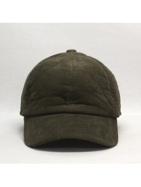 Baseball Caps Solid Corduroy Low Profile Adjustalble Baseball Cap - Olive W/Warmer Flap - CX1893IAW6D $19.19