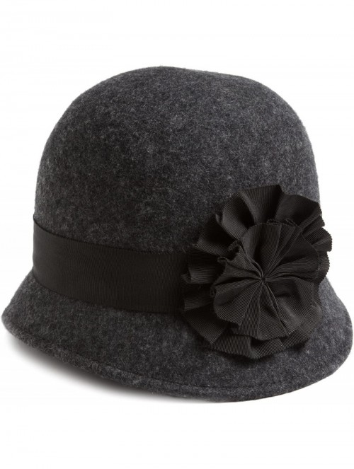 Bucket Hats Women's Flower Wool Felt Cloche Hat - Charcoal - CG115ACGIJ1 $39.53