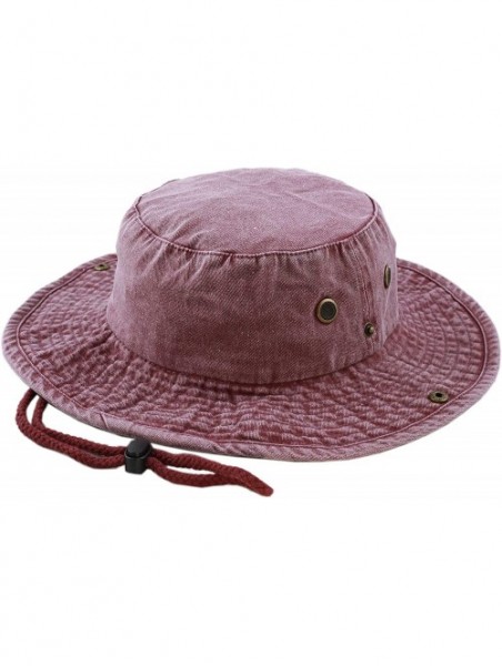 Sun Hats 100% Cotton Stone-Washed Safari Wide Brim Foldable Double-Sided Sun Boonie Bucket Hat - Pigment - Burgundy - CP18R4X...