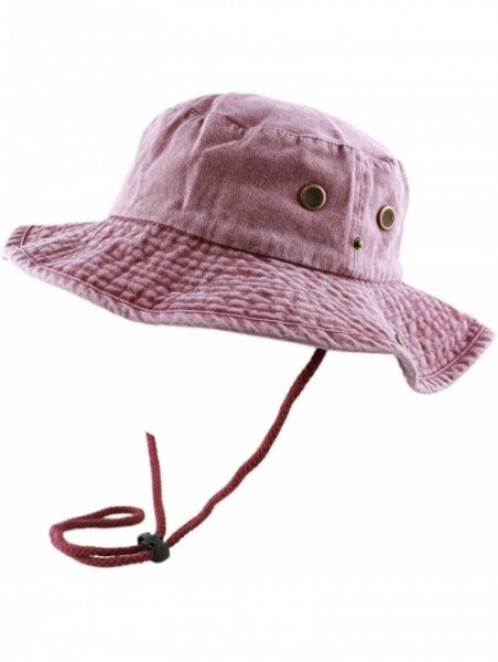 Sun Hats 100% Cotton Stone-Washed Safari Wide Brim Foldable Double-Sided Sun Boonie Bucket Hat - Pigment - Burgundy - CP18R4X...