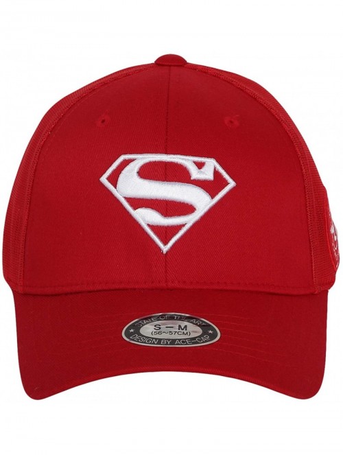 Baseball Caps Superman Shield Embroidery Baseball Cap Mesh Hat ACM1206 - Red - C418UNMRLRU $28.48