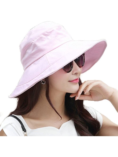 Sun Hats Womens UPF50 Cotton Packable Sun Hats w/Chin Cord Wide Brim Stylish 54-60CM - 69038_pink - CF12E73Y9MR $32.76