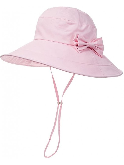 Sun Hats Womens UPF50 Cotton Packable Sun Hats w/Chin Cord Wide Brim Stylish 54-60CM - 69038_pink - CF12E73Y9MR $32.76