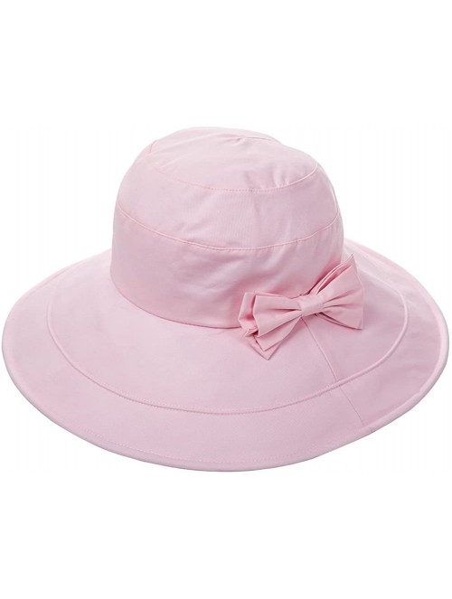 Sun Hats Womens UPF50 Cotton Packable Sun Hats w/Chin Cord Wide Brim Stylish 54-60CM - 69038_pink - CF12E73Y9MR $32.76