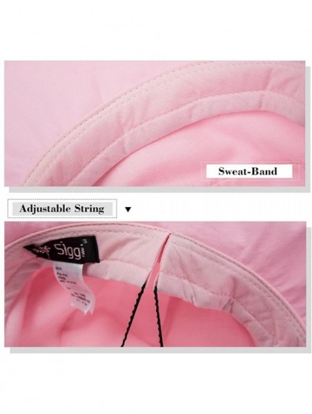 Sun Hats Womens UPF50 Cotton Packable Sun Hats w/Chin Cord Wide Brim Stylish 54-60CM - 69038_pink - CF12E73Y9MR $32.76