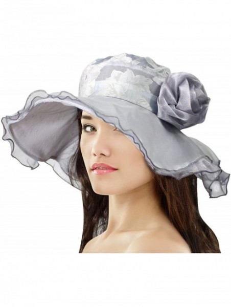 Sun Hats Women's Summer Sun Hat - Elegant Floppy Dress Hat - Elegant Floral - Silver Gray - CF11DEY1NI9 $29.70